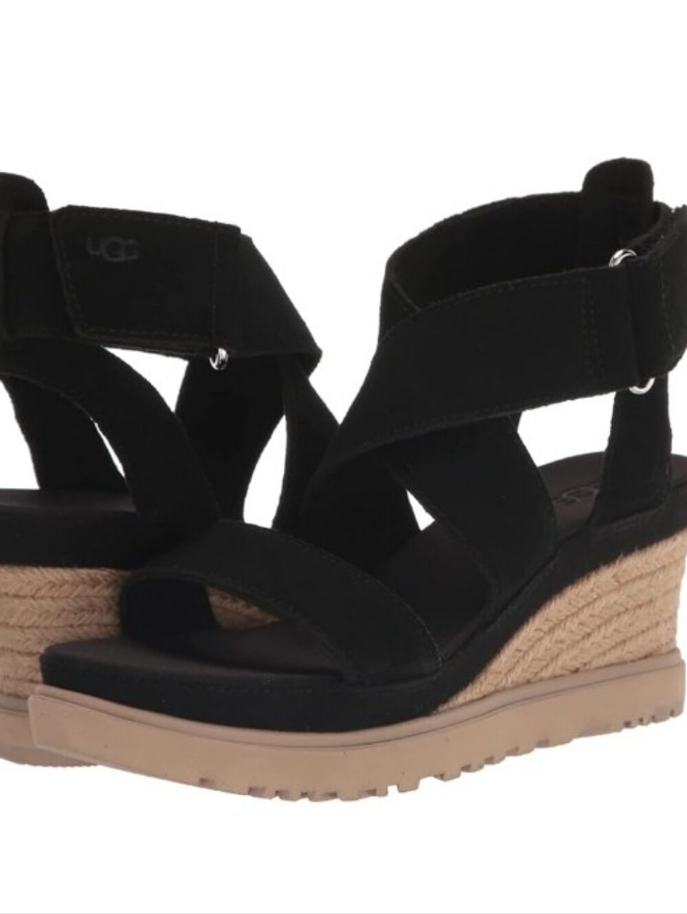Women's UGG Ileana Ankle Black Suede Wedge Sandals - Sz 7.5